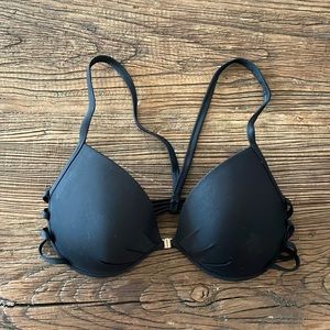 Victorias Secret Underwire/Push-up bikini top. Black w/cute straps in T-back.